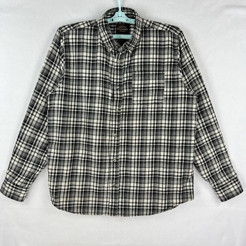 Mountain Ridge Explore Life Men's Long Sleeve Black White Plaid Shirt XL Buttons